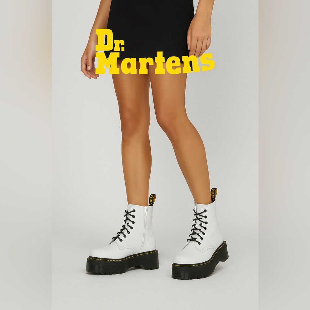 NWT Dr. Martens Jadon Platform Smooth White Leather Boots W 10 Unisex